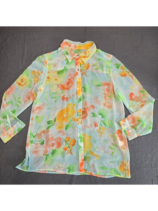 J. Jill Tops - J Jill Small Womens Sheer Button-Up Floral Blouse Multi-Color Lightweight Polyes
